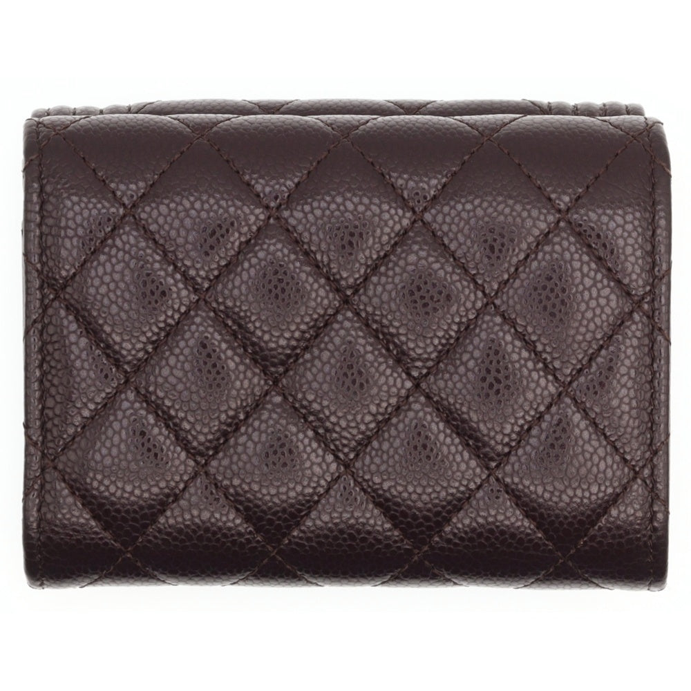 CHANEL(シャネル) ボーイシャネル キャビアスキン レザー コンパクトウォレット 三つ折り財布 シルバー金具 ブラウン A84432