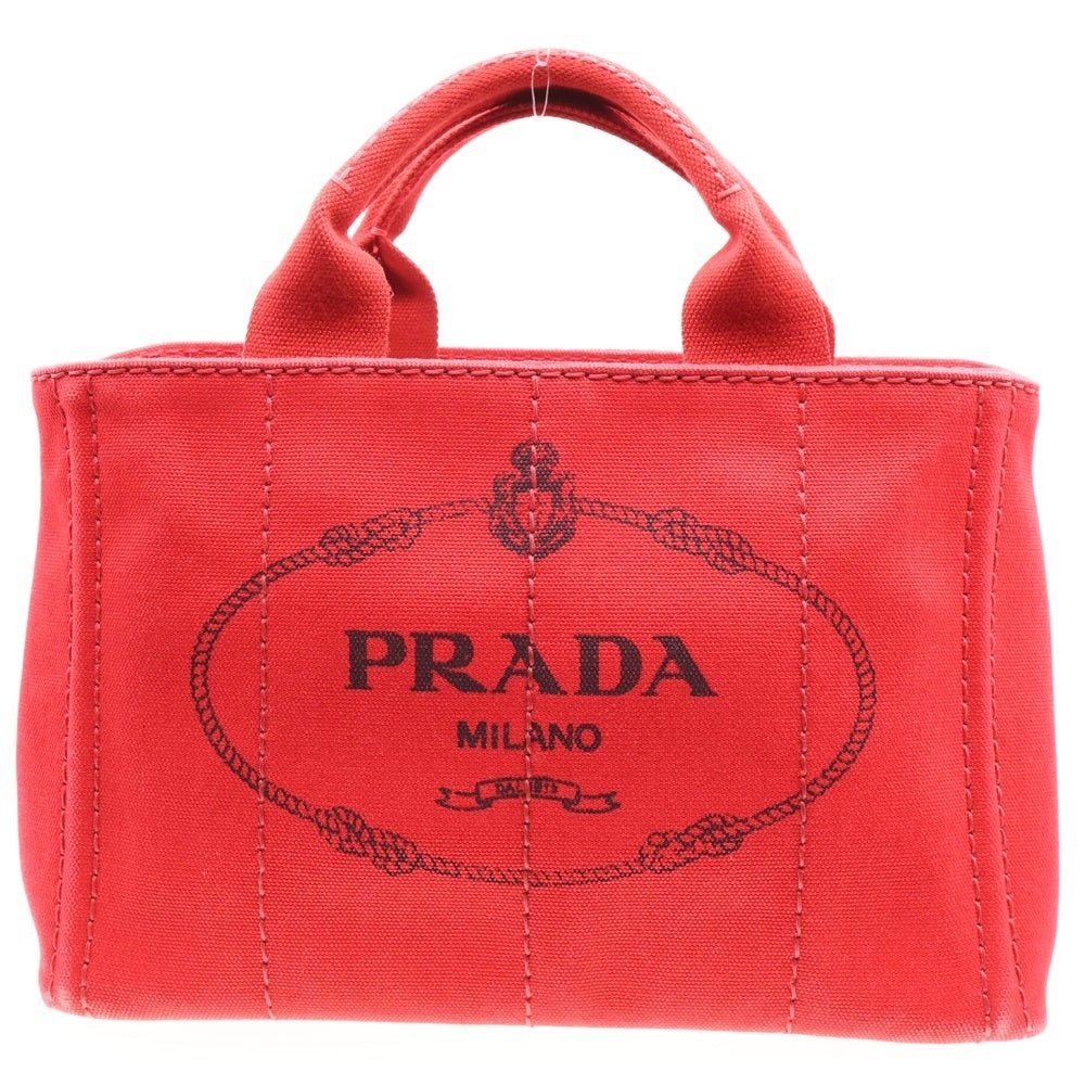 PRADA(プラダ) カナパミニ キャンバス ロゴプリント トライアングルロゴプレート トートバッグ レッド レディース BN2439