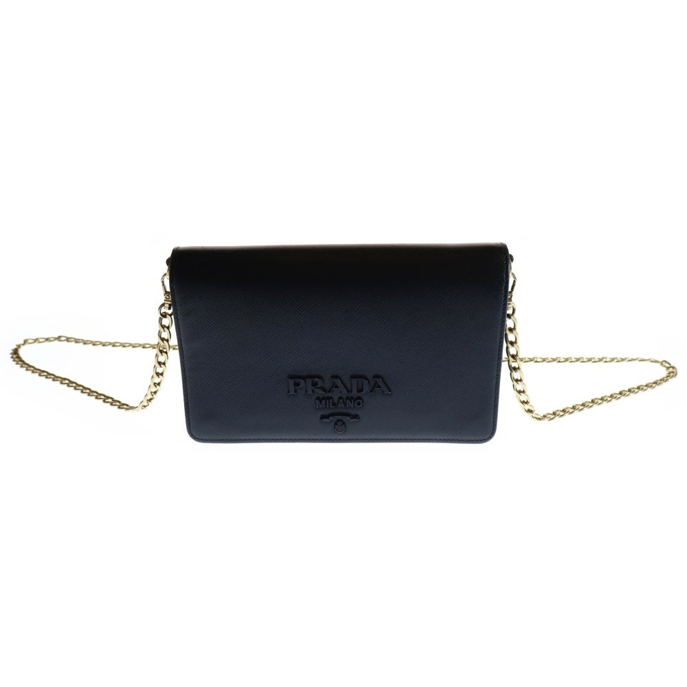 PRADA(プラダ) SAFFIANO LUX サフィアーノラックス レザーチェーンウォレット ショルダーバッグ ブラック レディース 1BP012