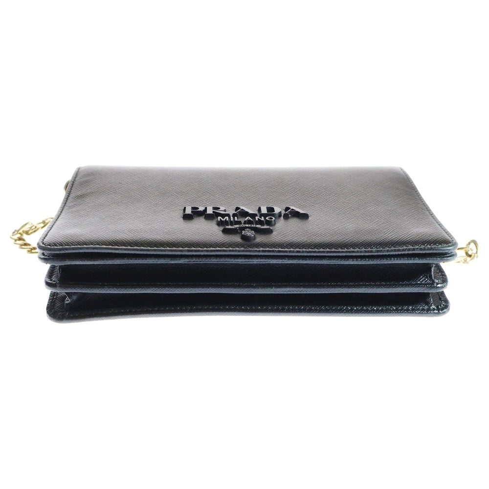 PRADA(プラダ) SAFFIANO LUX サフィアーノラックス レザーチェーンウォレット ショルダーバッグ ブラック レディース 1BP012