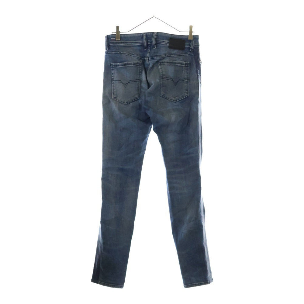 DIESEL(ディーゼル) ダメージ加工 ボタンフライ パッチ付 サイドテープスキニーデニムパンツ ブルー RN93243 CA25594
