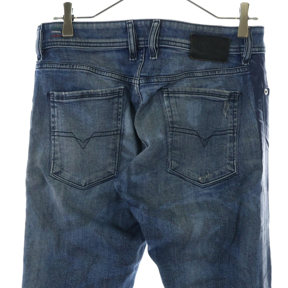 DIESEL(ディーゼル) ダメージ加工 ボタンフライ パッチ付 サイドテープスキニーデニムパンツ ブルー RN93243 CA25594