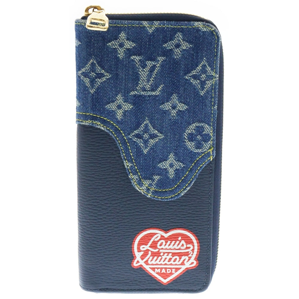 LOUIS VUITTON(ルイヴィトン) NIGOコラボ モノグラムデニム ジッピーウォレット ヴェルティカル レザー×デニム M81107 ICタイプ 長財布