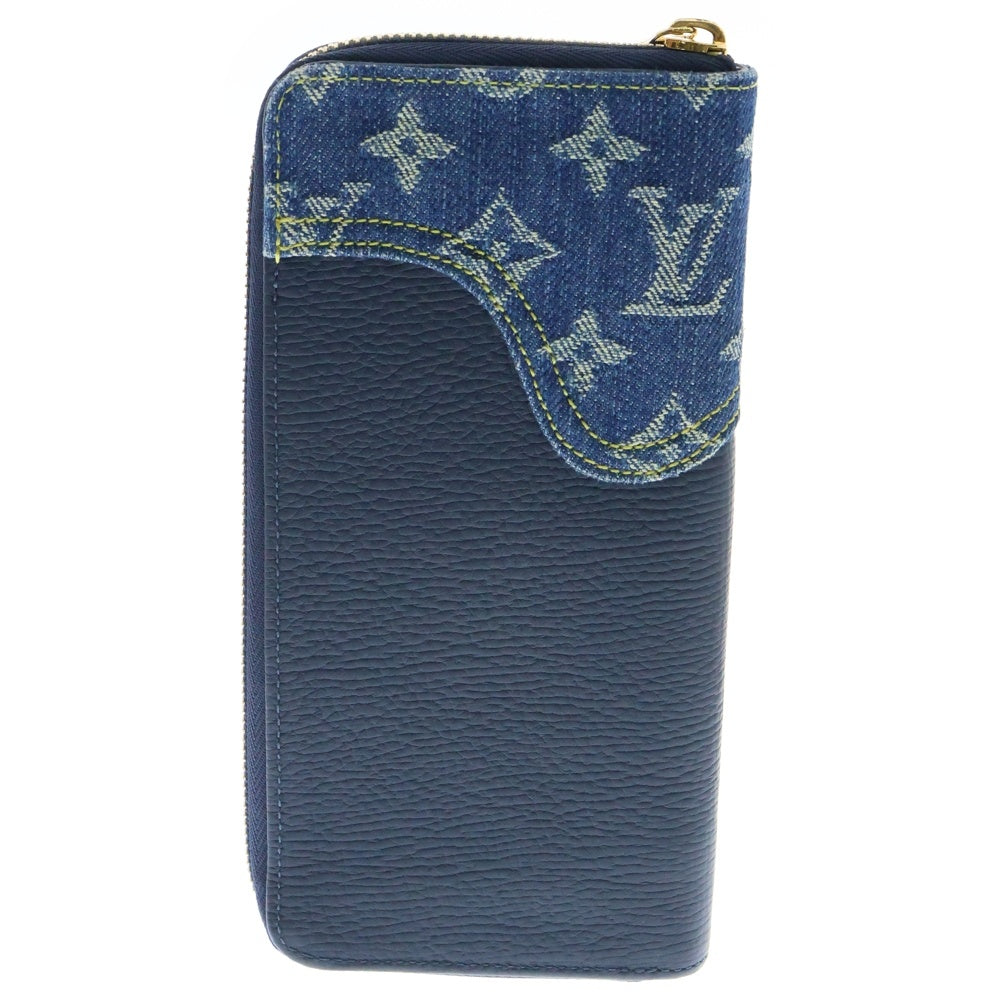 LOUIS VUITTON(ルイヴィトン) NIGOコラボ モノグラムデニム ジッピーウォレット ヴェルティカル レザー×デニム M81107 ICタイプ 長財布
