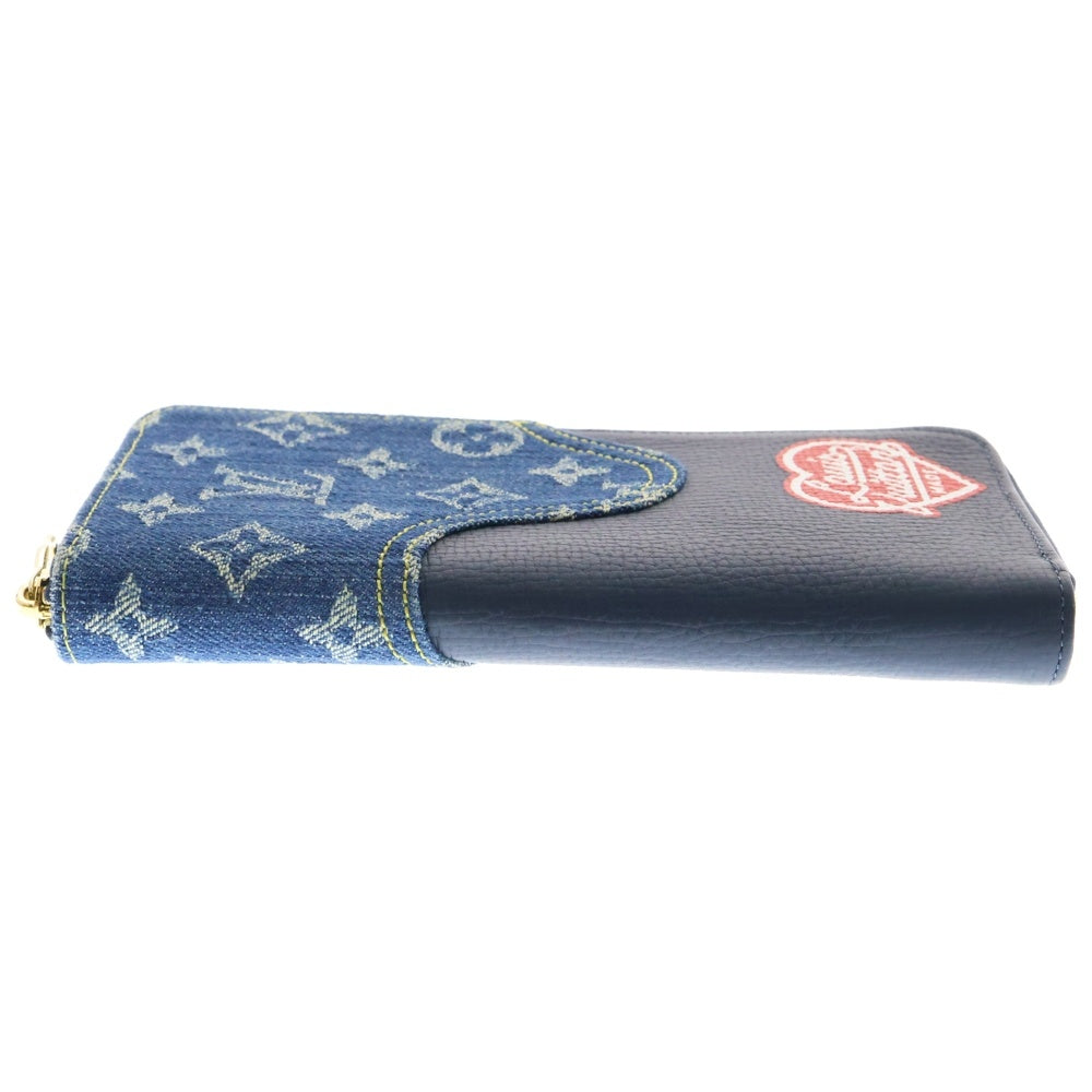 LOUIS VUITTON(ルイヴィトン) NIGOコラボ モノグラムデニム ジッピーウォレット ヴェルティカル レザー×デニム M81107 ICタイプ 長財布