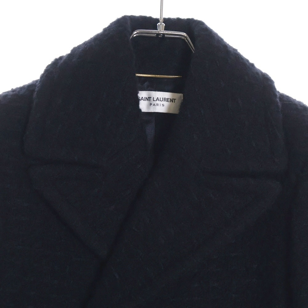 SAINT LAURENT PARIS(サンローランパリ) 21AW シルク混 ウール ツイード ダブルブレスト ピーコート ゴールドボタン ジャケット ブラック 581137 Y7D30