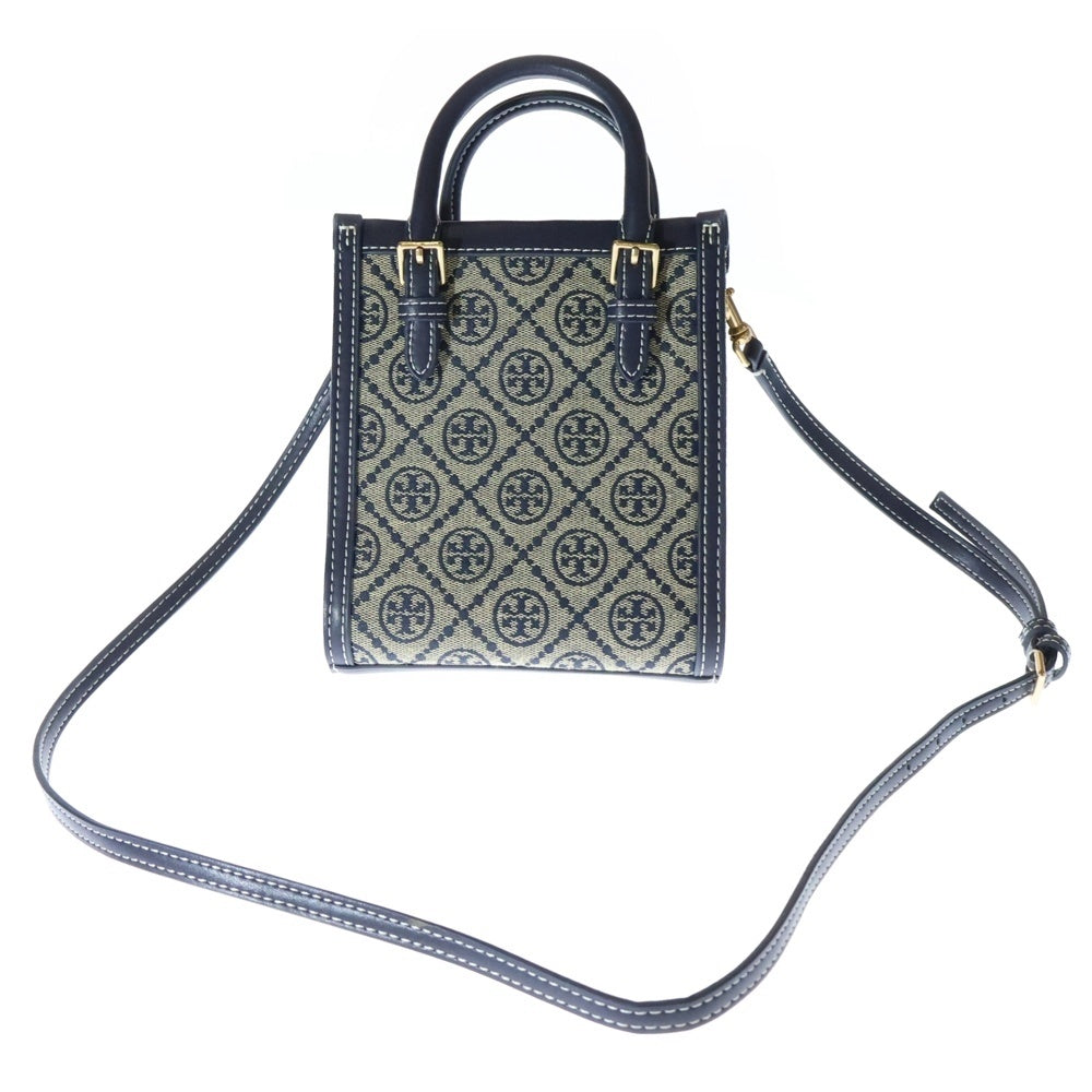 TORY BURCH(トリー バーチ) ロゴ ジャガード 2WAYハンドバッグ ショルダーバッグ ベージュ×ネイビー