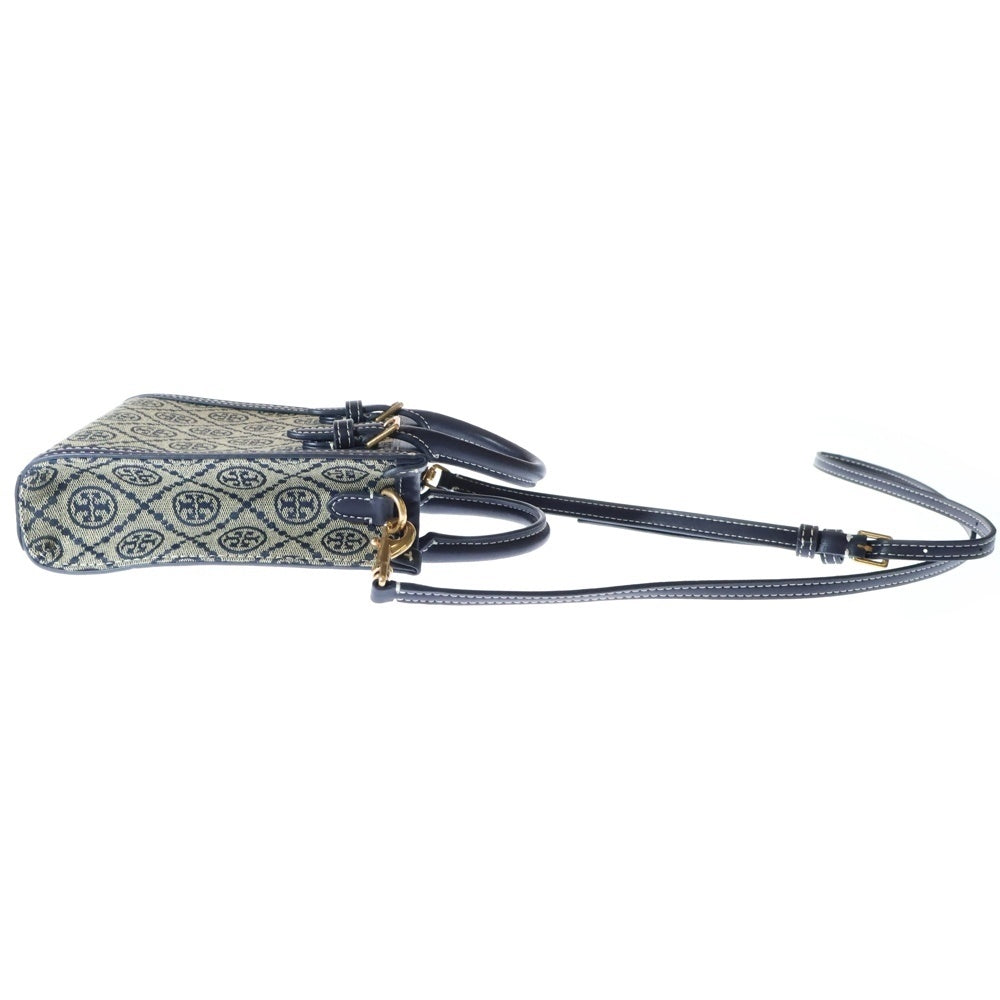 TORY BURCH(トリー バーチ) ロゴ ジャガード 2WAYハンドバッグ ショルダーバッグ ベージュ×ネイビー