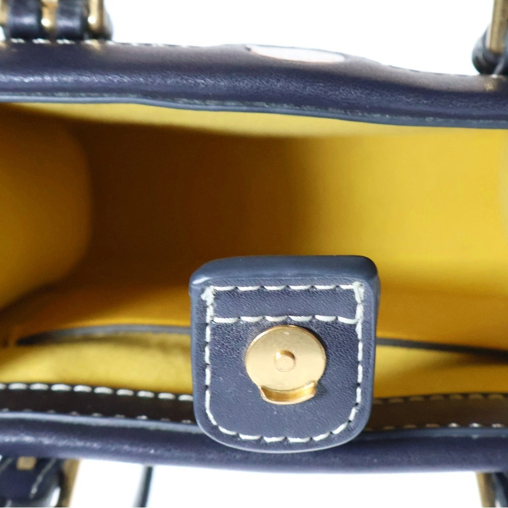 TORY BURCH(トリー バーチ) ロゴ ジャガード 2WAYハンドバッグ ショルダーバッグ ベージュ×ネイビー