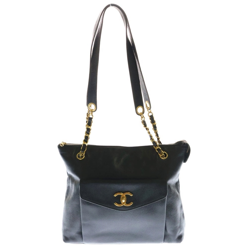 CHANEL(シャネル) ココマーク チェーントートバッグ ハンドバッグ キャビアスキン ブラック ゴールド金具