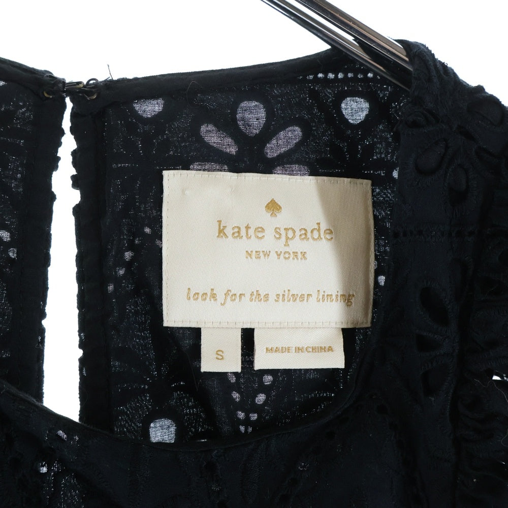 Kate Spade(ケイトスペード) フラワー総柄レース フレアスリーブ ミディアムワンピース ブラック レディース