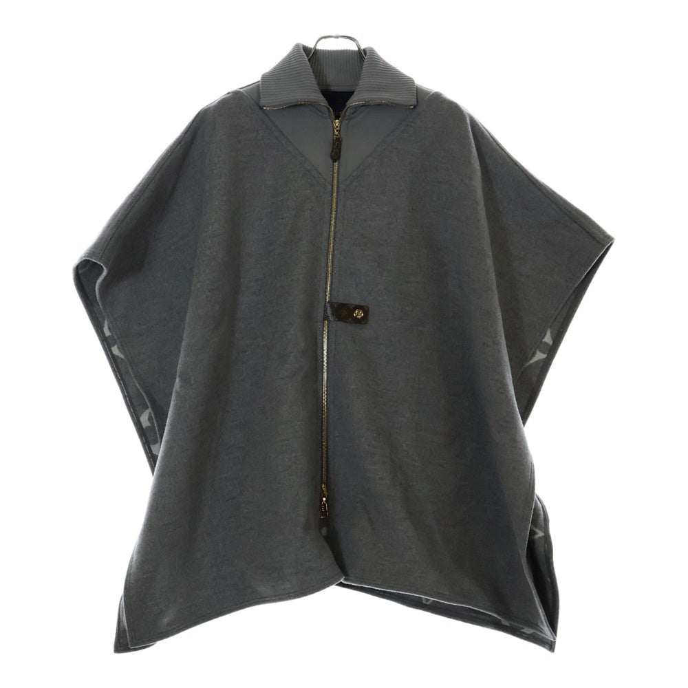 LOUIS VUITTON(ルイヴィトン) 21AW スポーティー ハイネックダブルフェイス ケープ ウール モノグラム ジップアップ ポンチョ グレー レディース RW212W NUV FLCO18