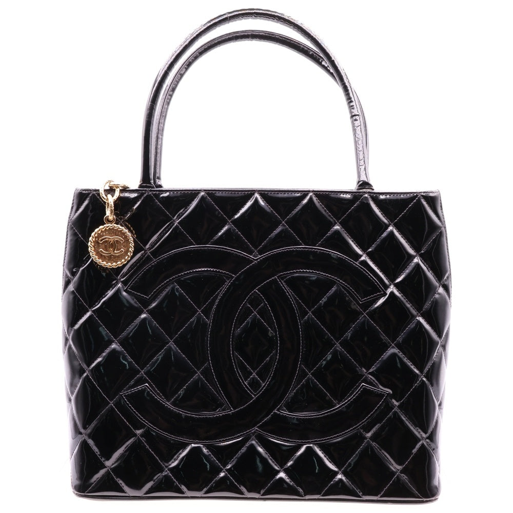 CHANEL(シャネル) 復刻トートバッグ ハンドバッグ キルティング ブラック ゴールド金具 パテント シール有