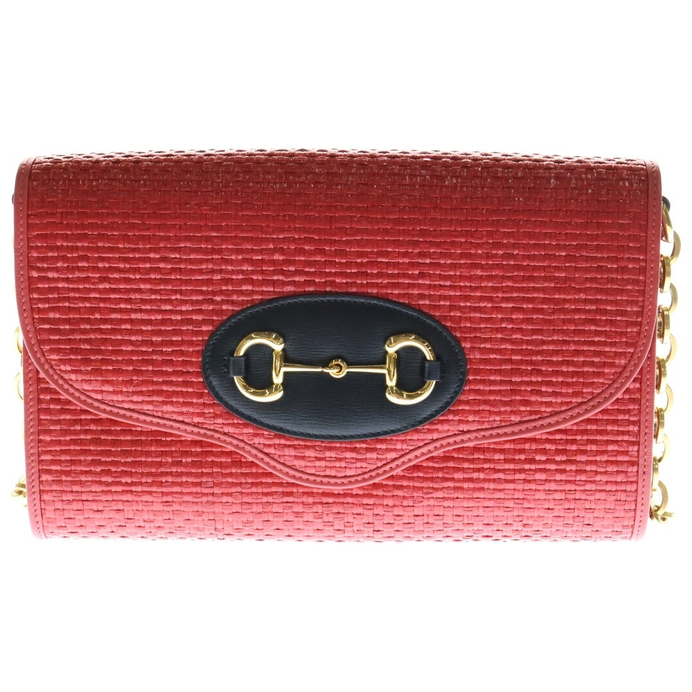 GUCCI(グッチ) ホースビット 1955 ストロー チェーン ショルダーバッグ レッド レザー 655667