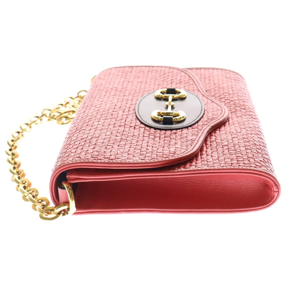 GUCCI(グッチ) ホースビット 1955 ストロー チェーン ショルダーバッグ レッド レザー 655667