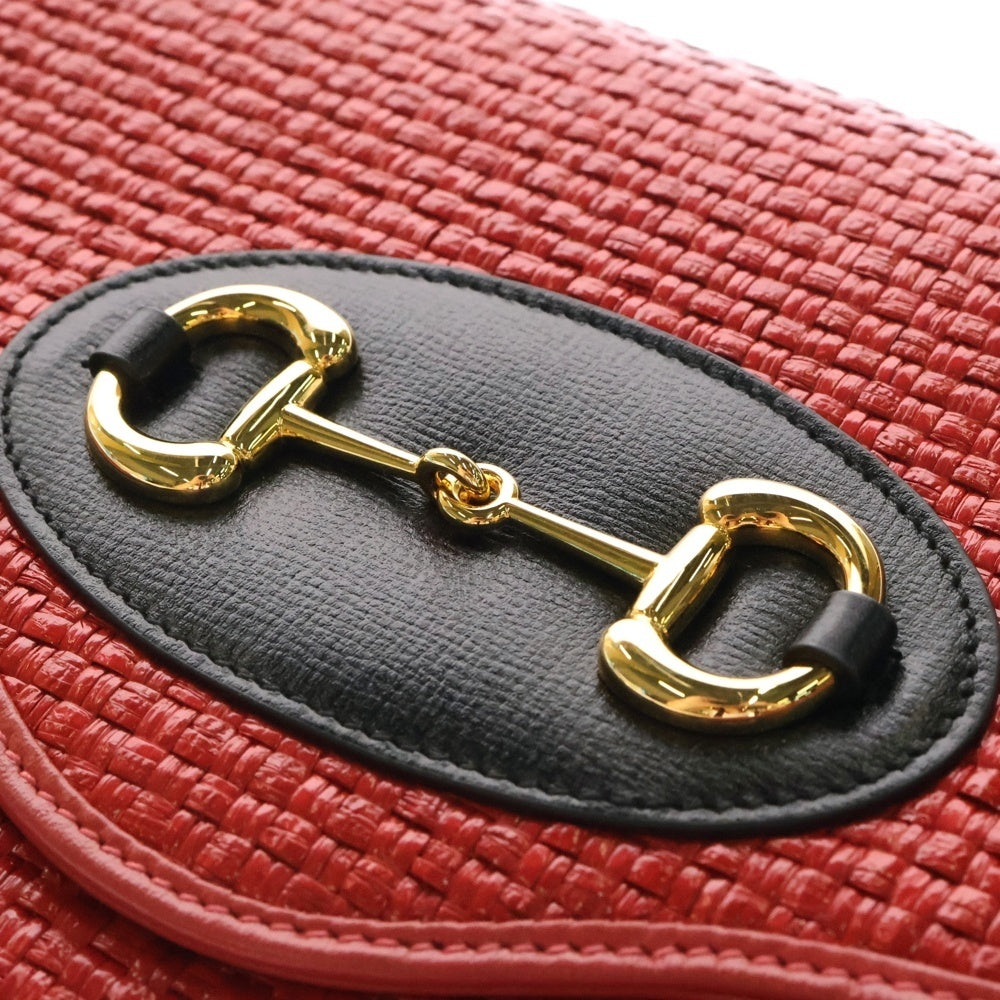 GUCCI(グッチ) ホースビット 1955 ストロー チェーン ショルダーバッグ レッド レザー 655667