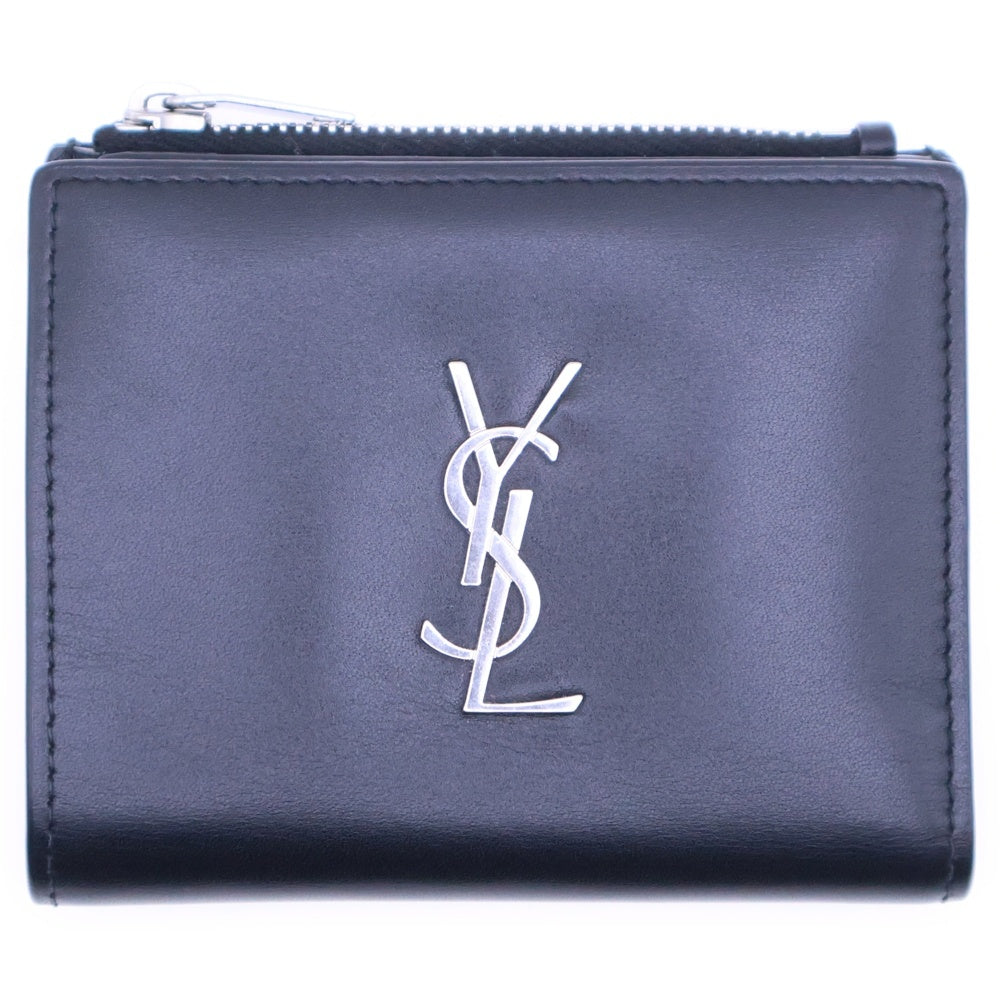 SAINT LAURENT PARIS(サンローランパリ) YSLロゴ 二つ折り財布 コンパクトウォレット カードケース ブラック シルバー金具 レザー 575726
