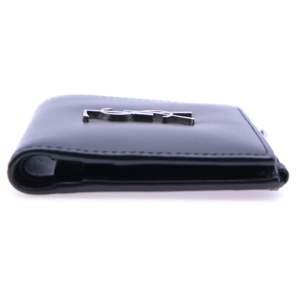 SAINT LAURENT PARIS(サンローランパリ) YSLロゴ 二つ折り財布 コンパクトウォレット カードケース ブラック シルバー金具 レザー 575726