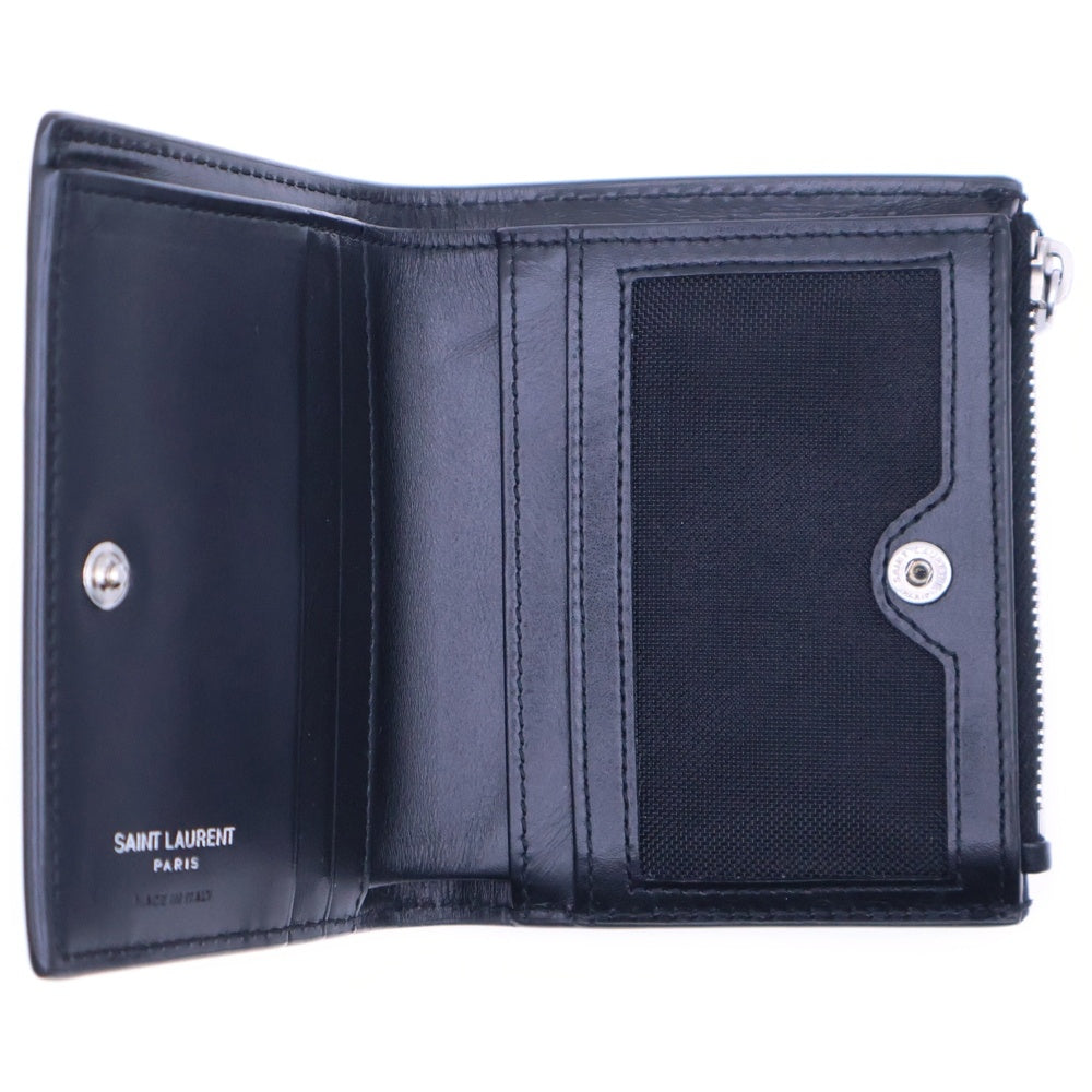 SAINT LAURENT PARIS(サンローランパリ) YSLロゴ 二つ折り財布 コンパクトウォレット カードケース ブラック シルバー金具 レザー 575726