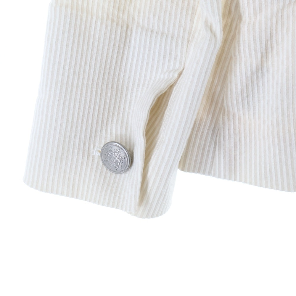 NO BRAND(ノーブランド) ef-da ストライプ総柄 1B テーラードジャケット ホワイト レディース