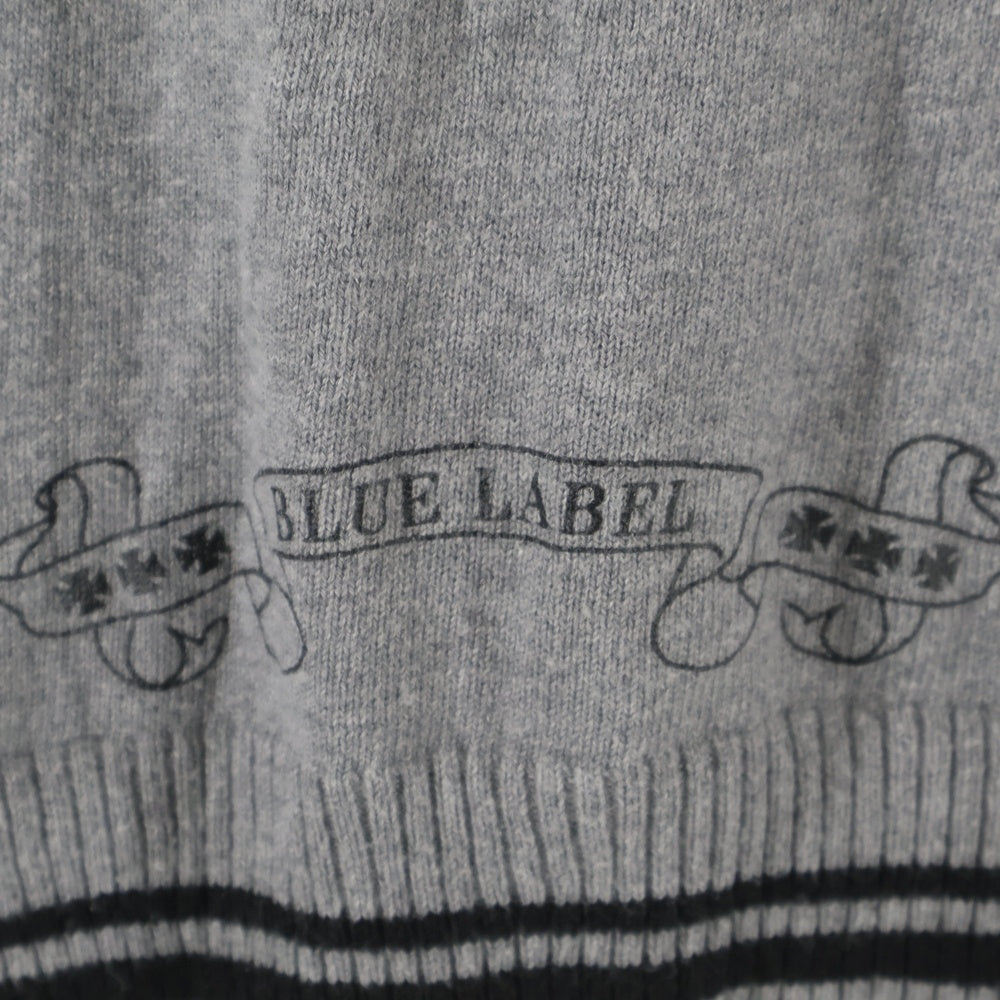 BURBERRY BLUE LABEL(バーバリーブルーレーベル) ワンポイントロゴ刺繍 バックプリント ギャザースリーブ コットンニット 半袖ポロシャツ グレー レディース