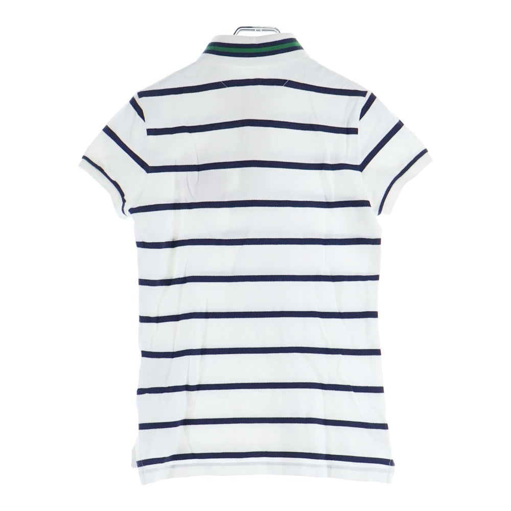 RALPH LAUREN(ラルフローレン) エンブレム刺繍 ボーダー総柄 半袖ポロシャツ ホワイト/ネイビー レディース