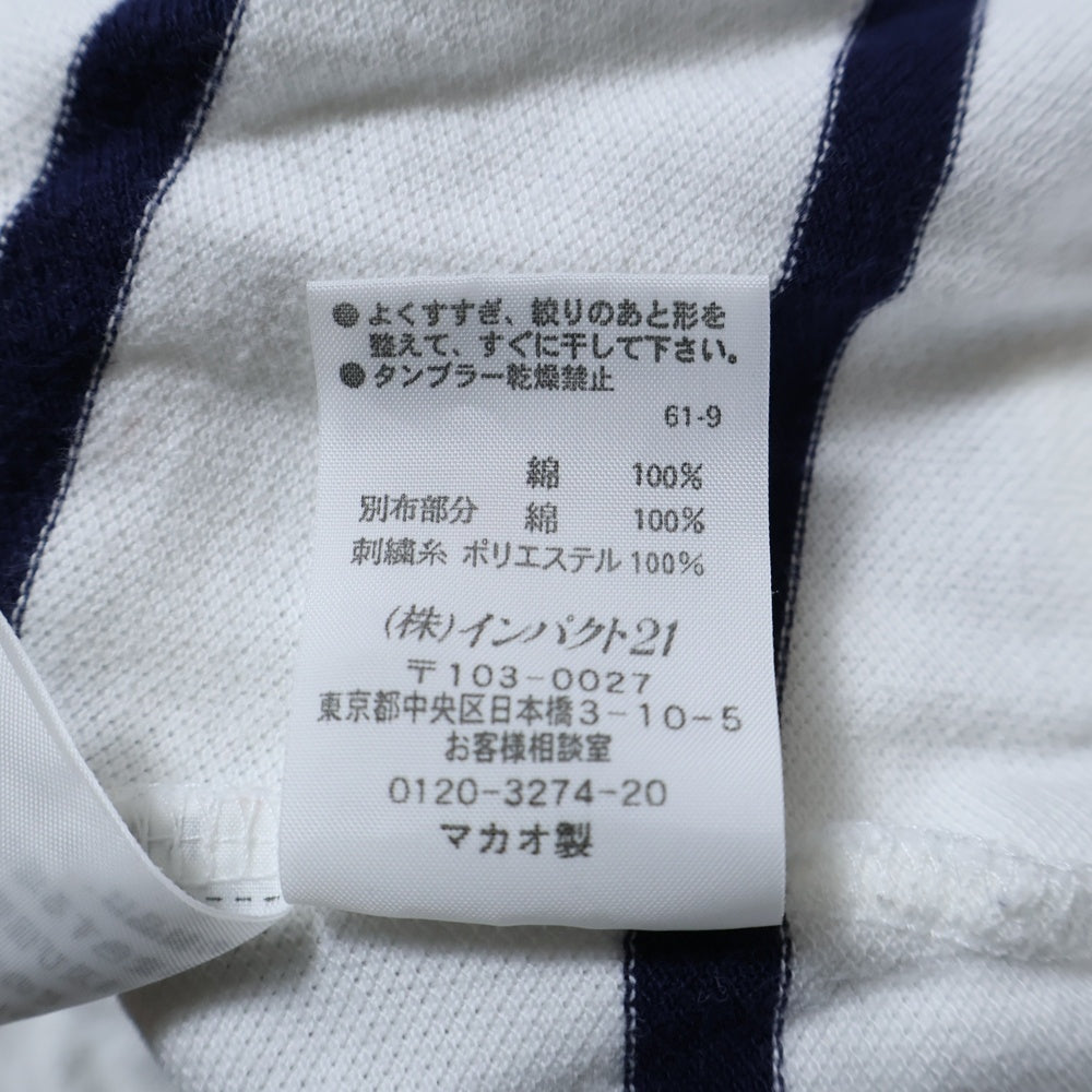 RALPH LAUREN(ラルフローレン) エンブレム刺繍 ボーダー総柄 半袖ポロシャツ ホワイト/ネイビー レディース