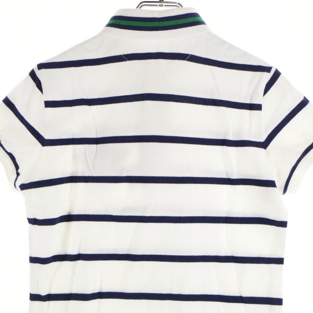 RALPH LAUREN(ラルフローレン) エンブレム刺繍 ボーダー総柄 半袖ポロシャツ ホワイト/ネイビー レディース