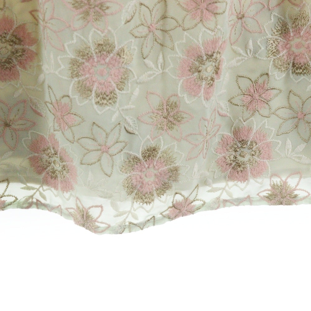 TOCCA(トッカ) フラワー総柄刺繍 リボン ギャザースリーブ ミディアムワンピース ライトグリーン/ピンク レディース