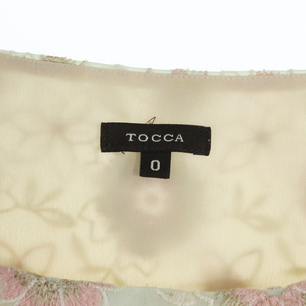 TOCCA(トッカ) フラワー総柄刺繍 リボン ギャザースリーブ ミディアムワンピース ライトグリーン/ピンク レディース