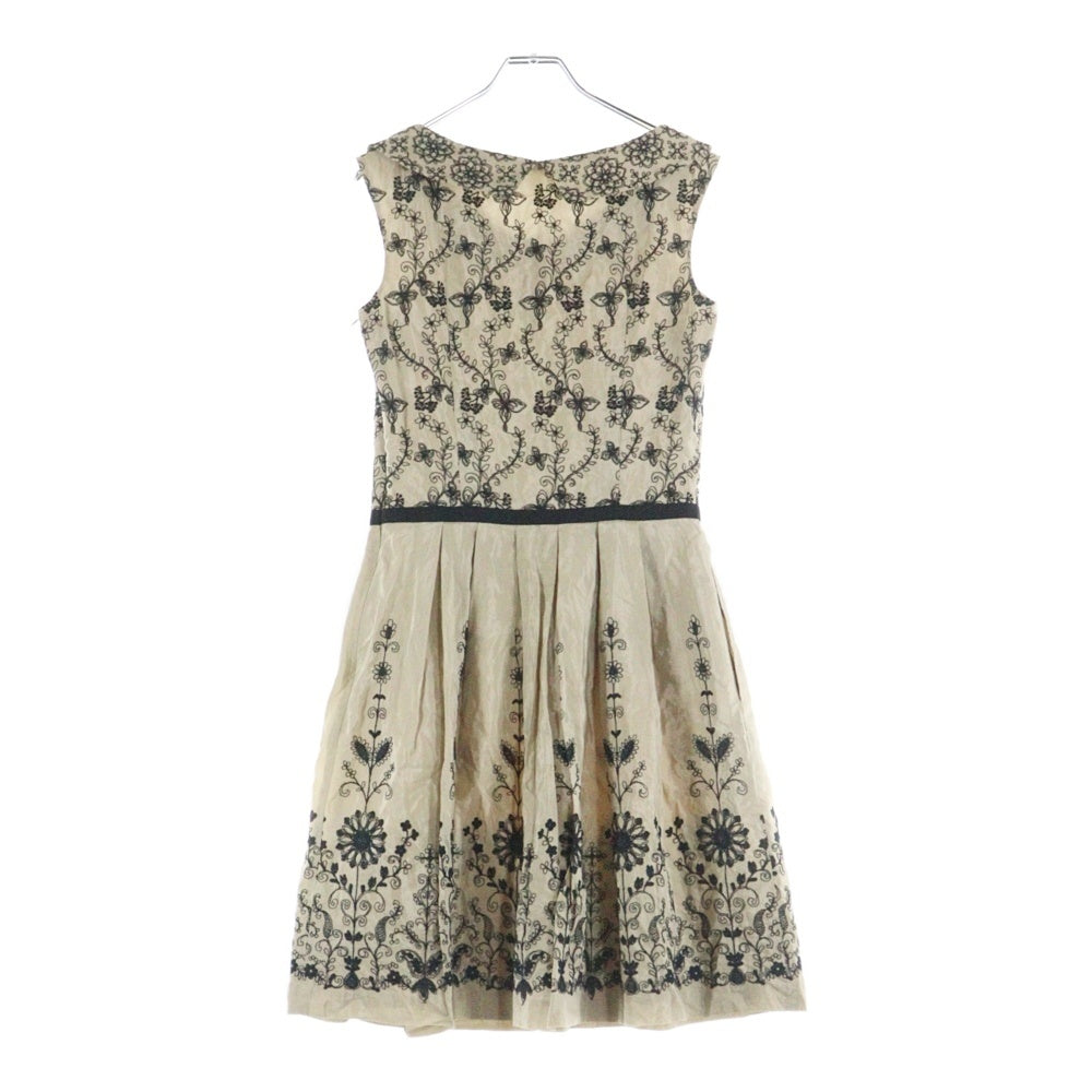 オンワード樫山(オンワードカシヤマ) 刺繍 フラワー総柄 キュプラコットン ノースリーブ ミディアムワンピース ドレス ベージュ レディース