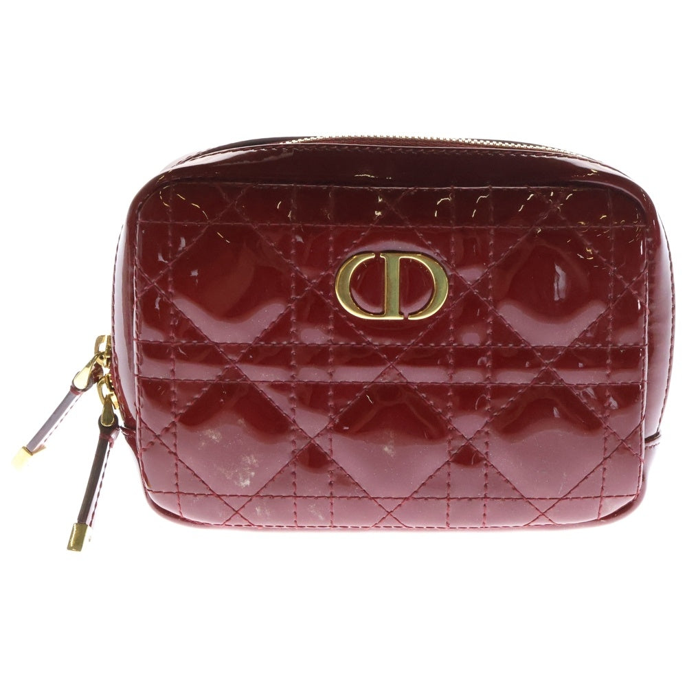 Christian Dior(クリスチャンディオール) カナージュ ポーチ メイクポーチ ケース 小物入れ レッド ゴールド金具 エナメル