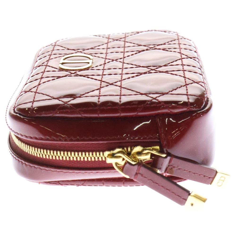 Christian Dior(クリスチャンディオール) カナージュ ポーチ メイクポーチ ケース 小物入れ レッド ゴールド金具 エナメル