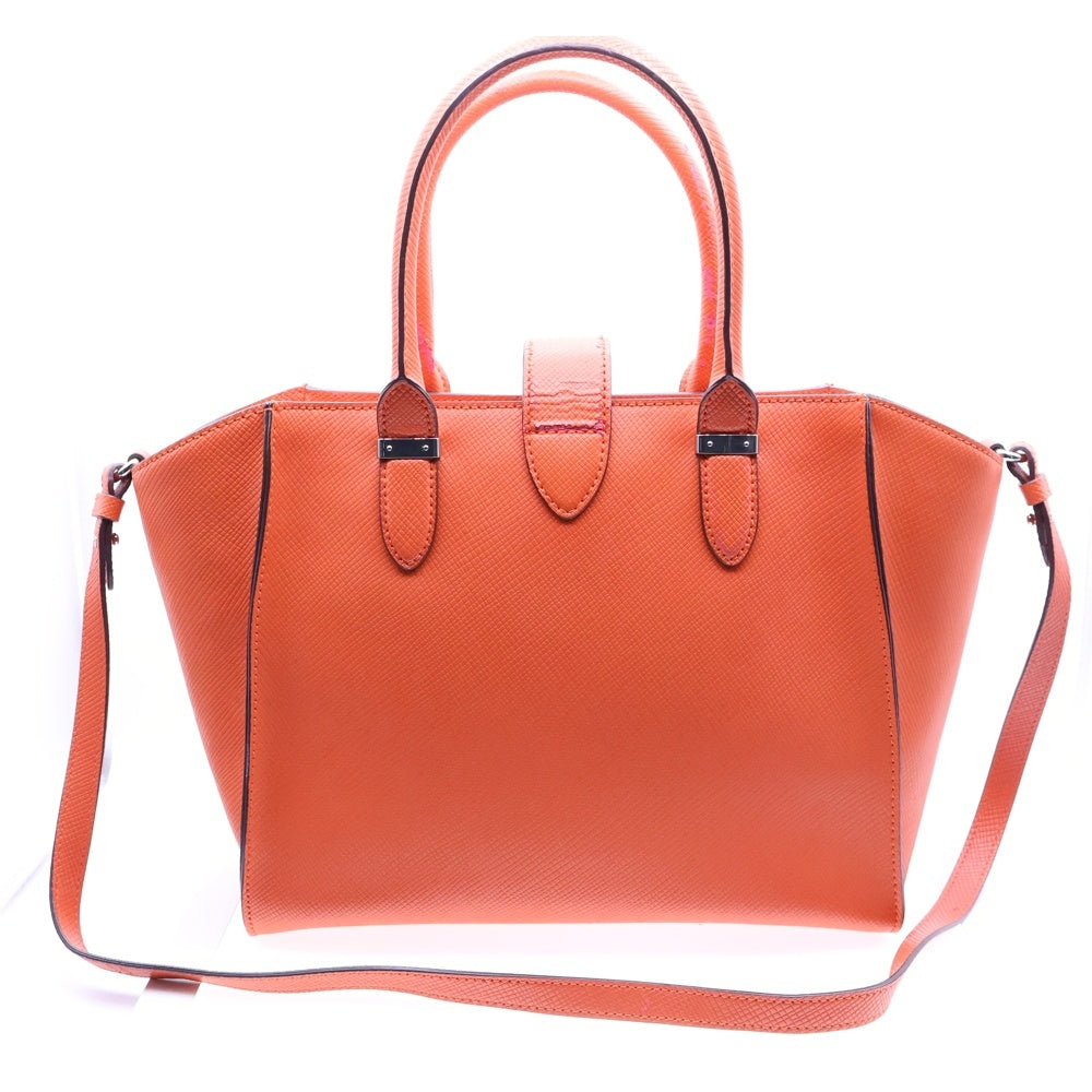 LAUREN RALPH LAUREN(ローレンラルフローレン) 2WAYショルダーバッグ ハンドバッグ トートバッグ シルバー金具 オレンジ レザー