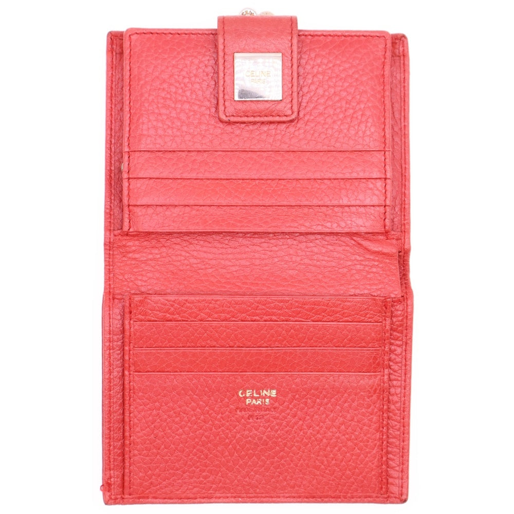 CELINE(セリーヌ) がま口 二つ折りコンパクトウォレット 財布 レッド ゴールド金具 レザー
