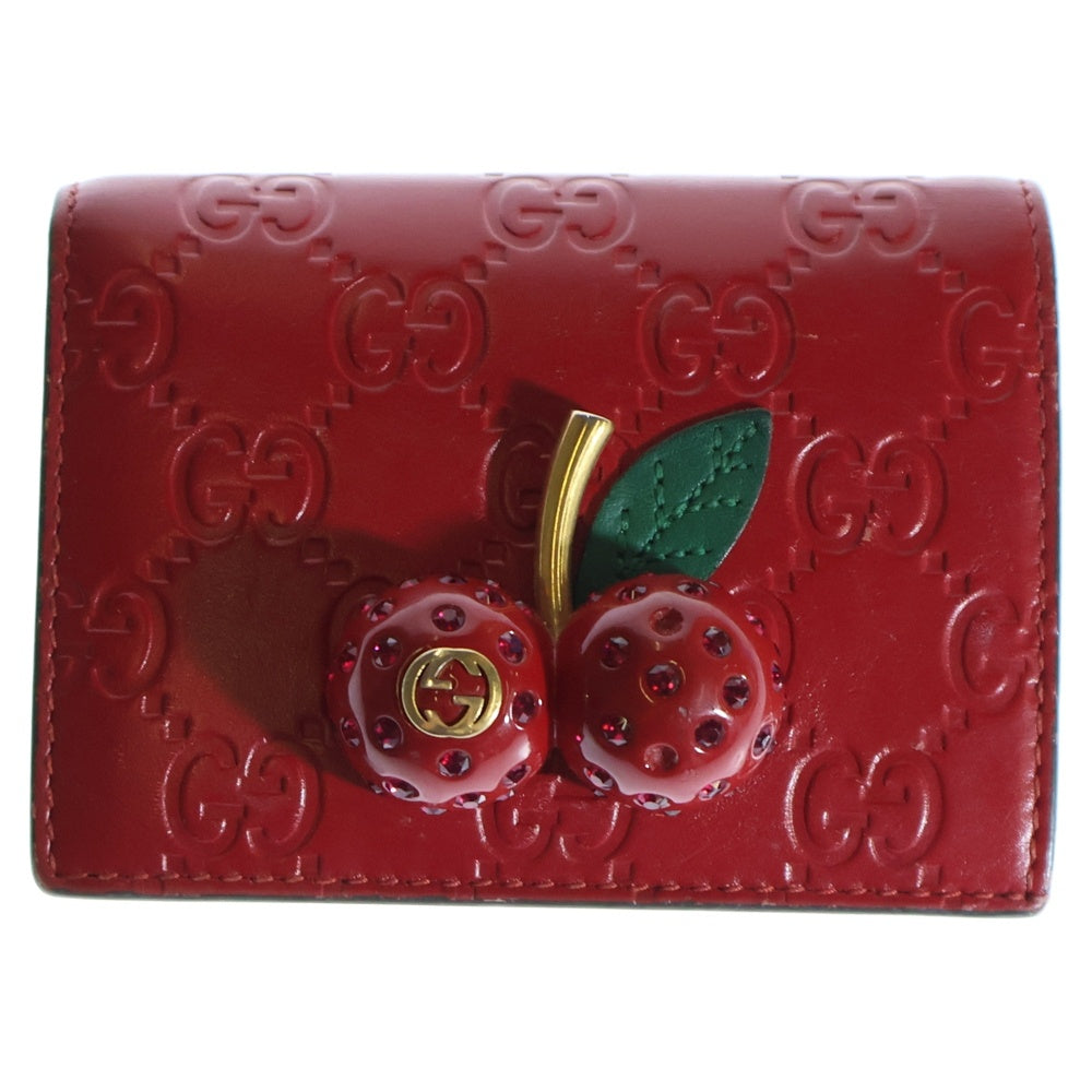 GUCCI(グッチ) グッチシマ チェリー コンパクトウォレット 三つ折り財布 レッド ゴールド金具 レザー 476050