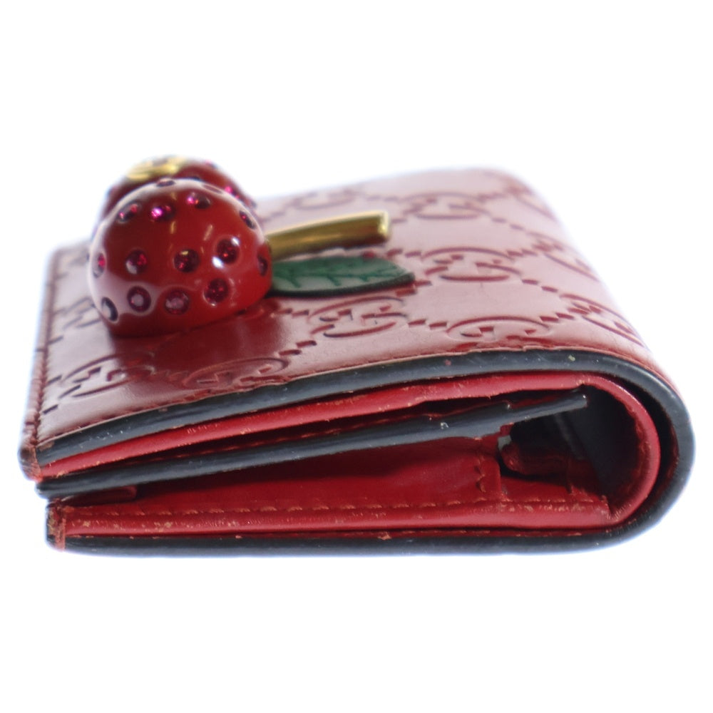 GUCCI(グッチ) グッチシマ チェリー コンパクトウォレット 三つ折り財布 レッド ゴールド金具 レザー 476050