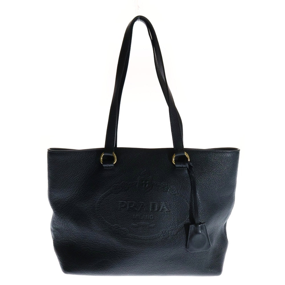 PRADA(プラダ) ロゴトートバッグ ハンドバッグ レザー ブラック ゴールド金具 1BG100