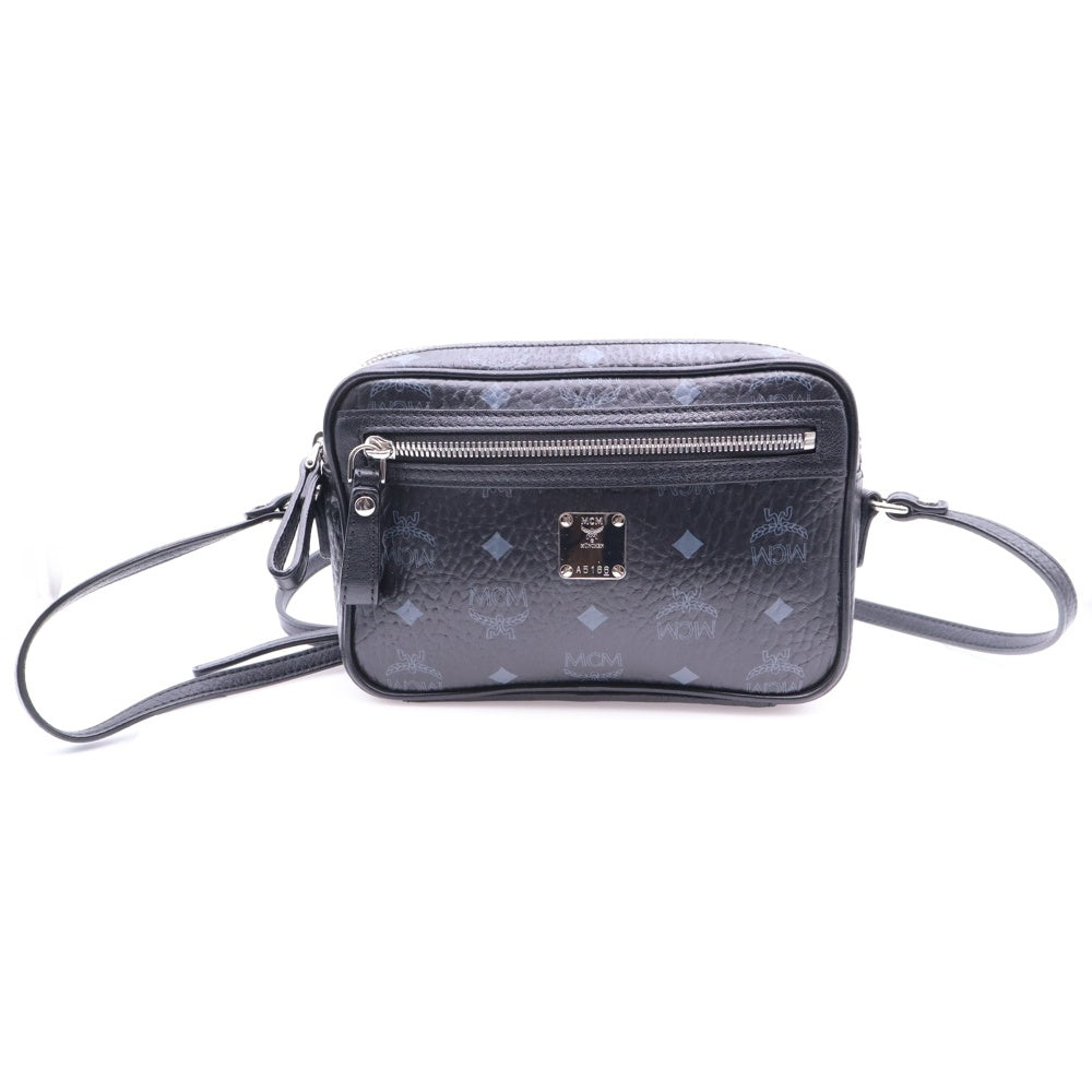 MCM(エム シー エム) ヴィセトス ロゴ レザーショルダーバッグ ブラック