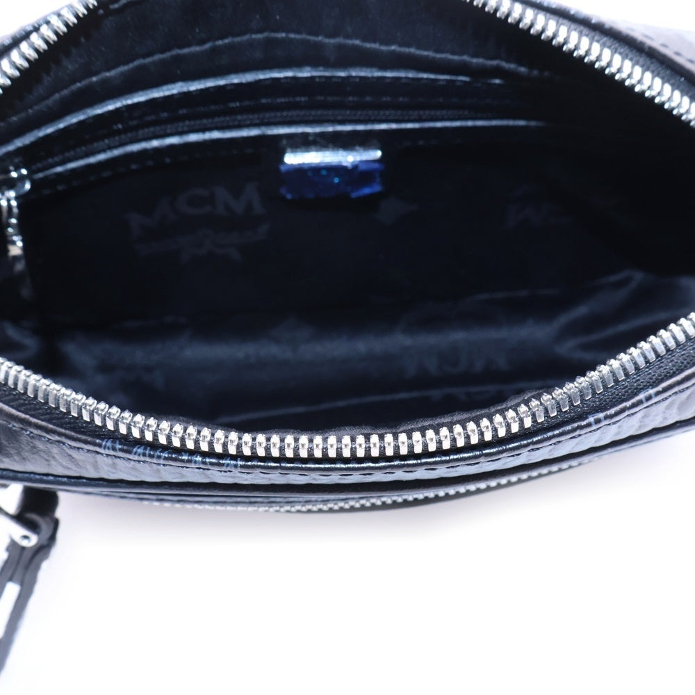 MCM(エム シー エム) ヴィセトス ロゴ レザーショルダーバッグ ブラック