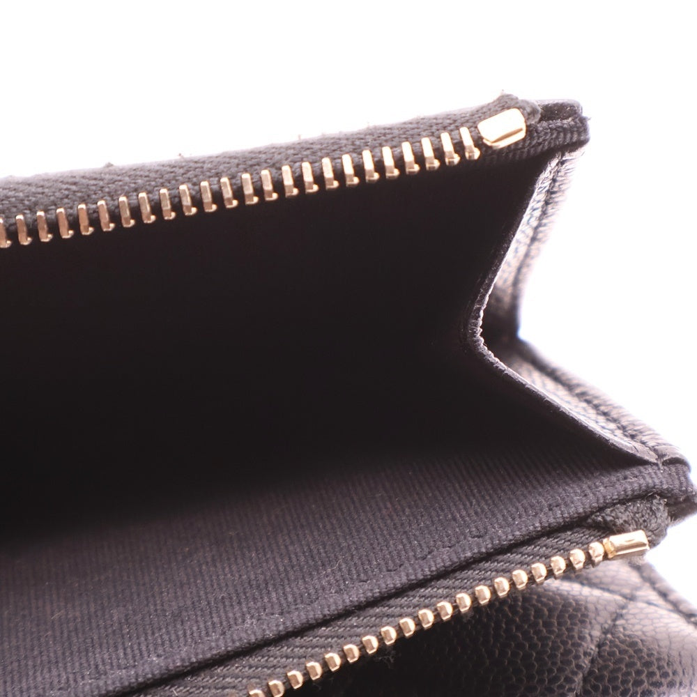 CHANEL(シャネル) マトラッセ ココマーク キャビアスキン コンパクトウォレット 三つ折り財布 ゴールド金具 ブラック