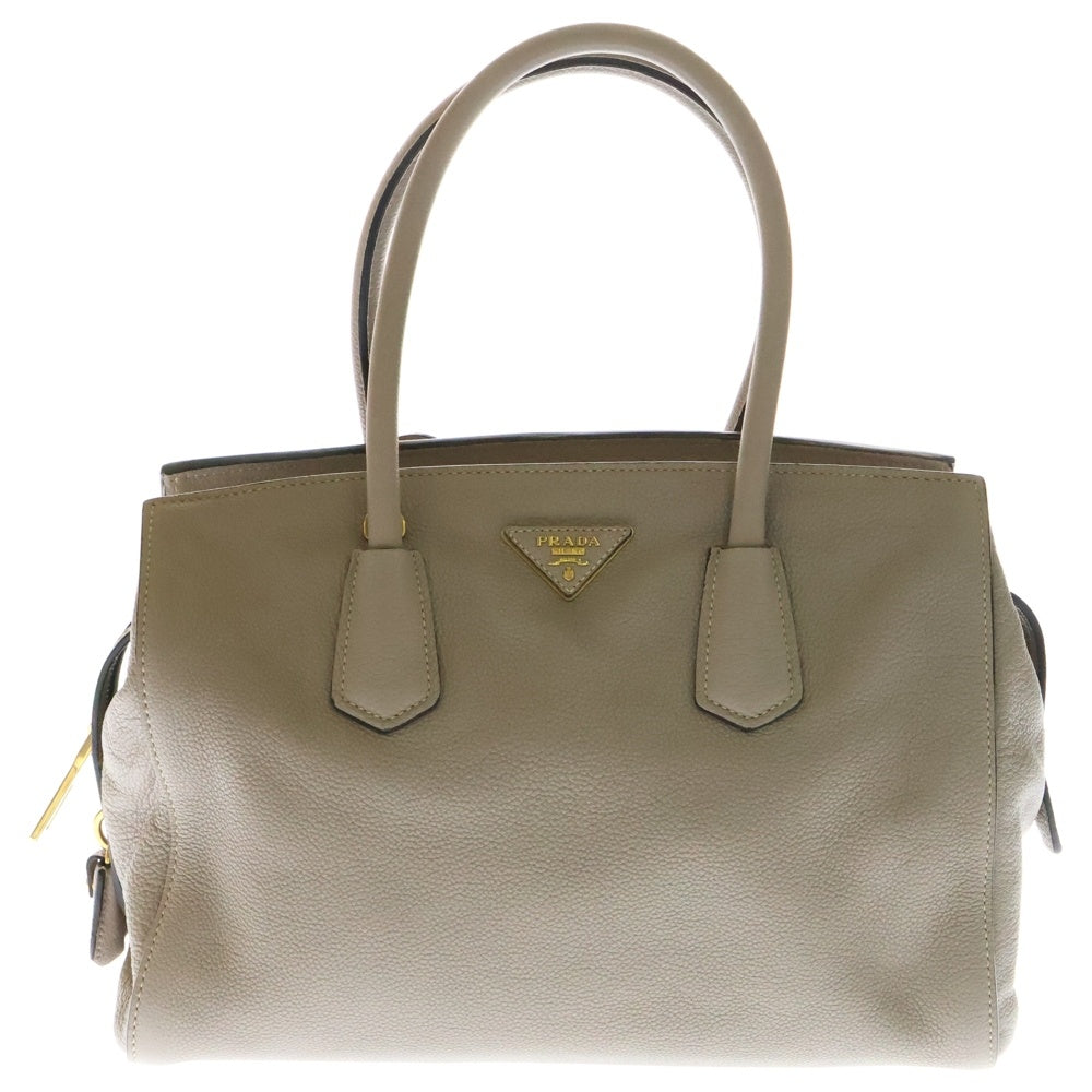 PRADA(プラダ) ハンドバッグ 肩掛けバッグ ゴールド金具 ベージュ レザー トライアングルロゴプレート