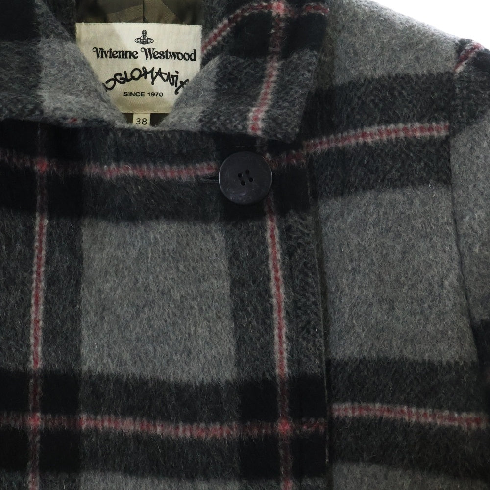 Vivienne Westwood(ヴィヴィアンウエストウッド) 変形 チェック総柄 ビッグラペル 2B ウール チェスターコート グレー レディース 15-01-662012