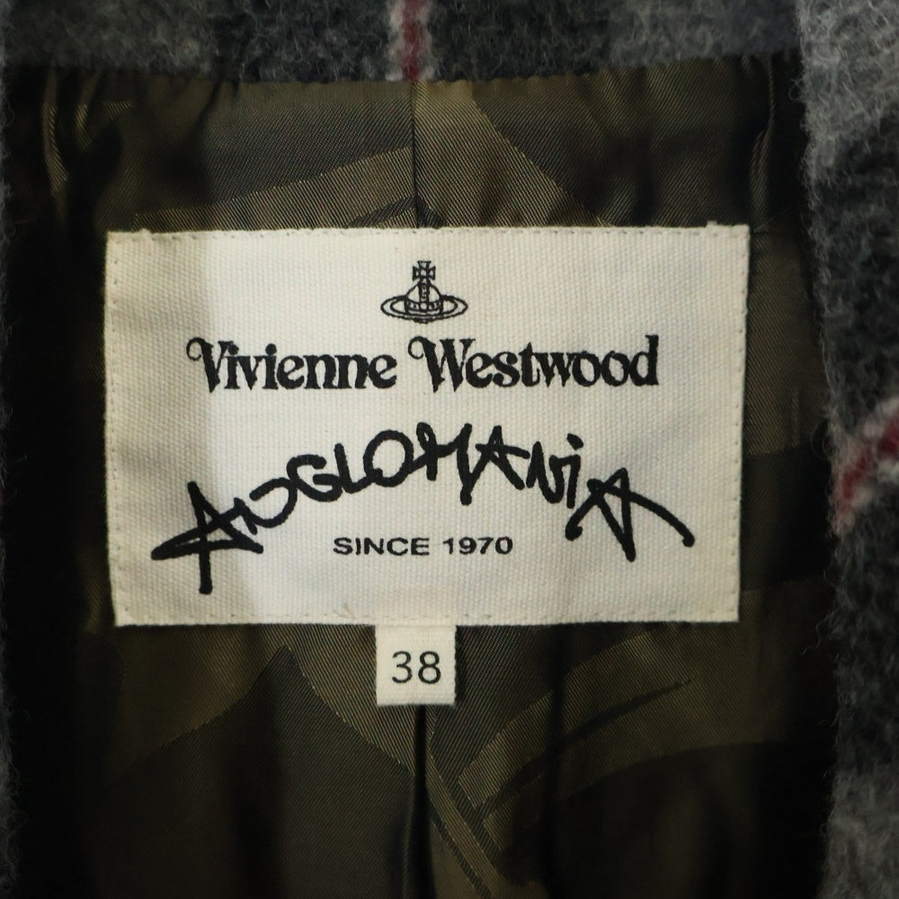 Vivienne Westwood(ヴィヴィアンウエストウッド) 変形 チェック総柄 ビッグラペル 2B ウール チェスターコート グレー レディース 15-01-662012