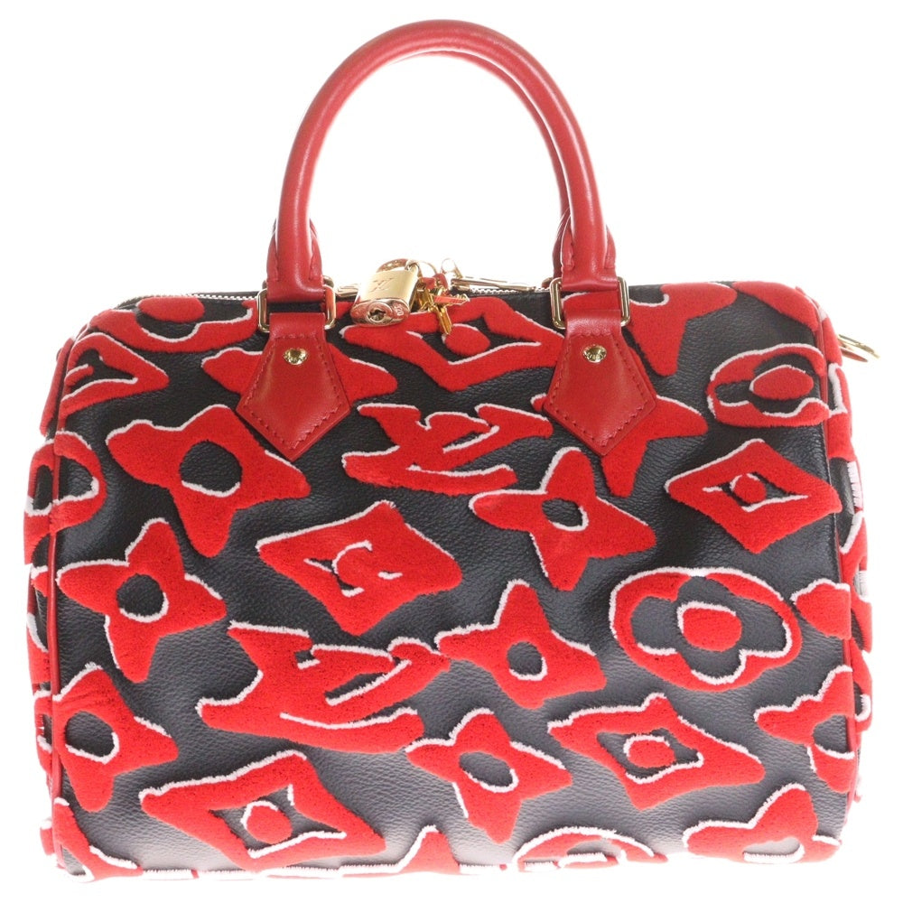 LOUIS VUITTON(ルイヴィトン) ×UF ウルスフィッシャー モノグラムタフテッド スピーディバンドリエール25 2WAY レザーハンドバッグ ショルダーバッグ レッド×ブラック M45552