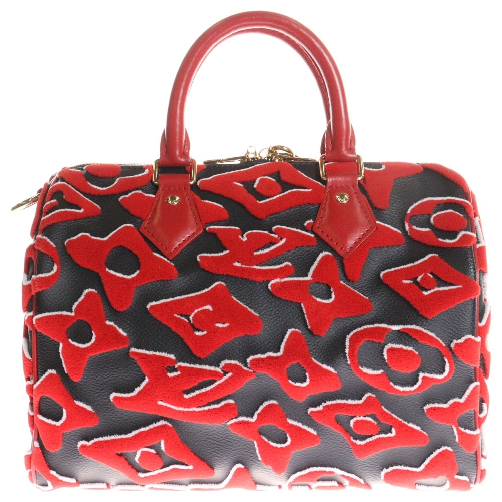 LOUIS VUITTON(ルイヴィトン) ×UF ウルスフィッシャー モノグラムタフテッド スピーディバンドリエール25 2WAY レザーハンドバッグ ショルダーバッグ レッド×ブラック M45552