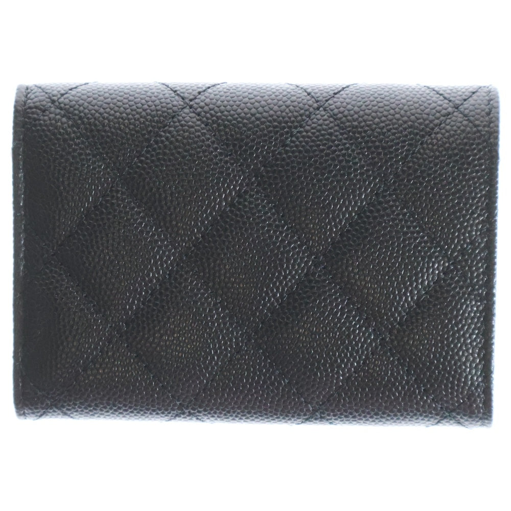 CHANEL(シャネル) マトラッセ キャビアスキン ココマーク コンパクトウォレット 三つ折り財布 シルバー金具 ブラック