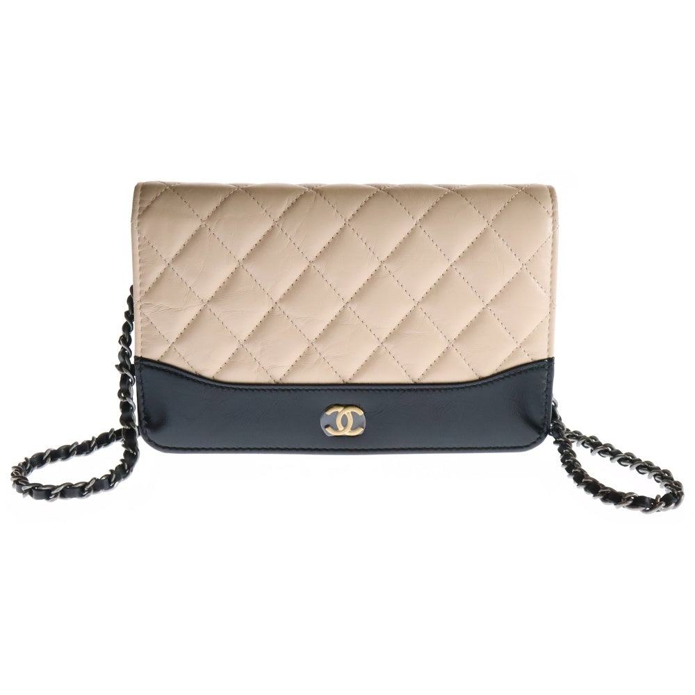 CHANEL(シャネル) ガブリエル ドゥ マトラッセ ココマーク バイカラー ラムスキン レザー チェーンウォレット ショルダーバッグ ゴールド/シルバー金具 ピンク/ブラック 24番台