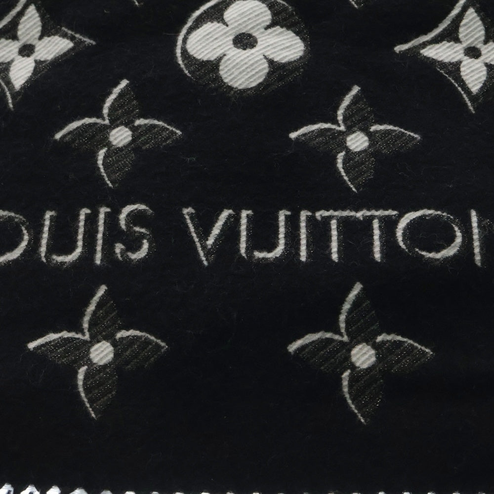 LOUIS VUITTON(ルイヴィトン) LVエセンシャル シャイン ロゴマニア シルク混 ウール マフラー ブラック M78159