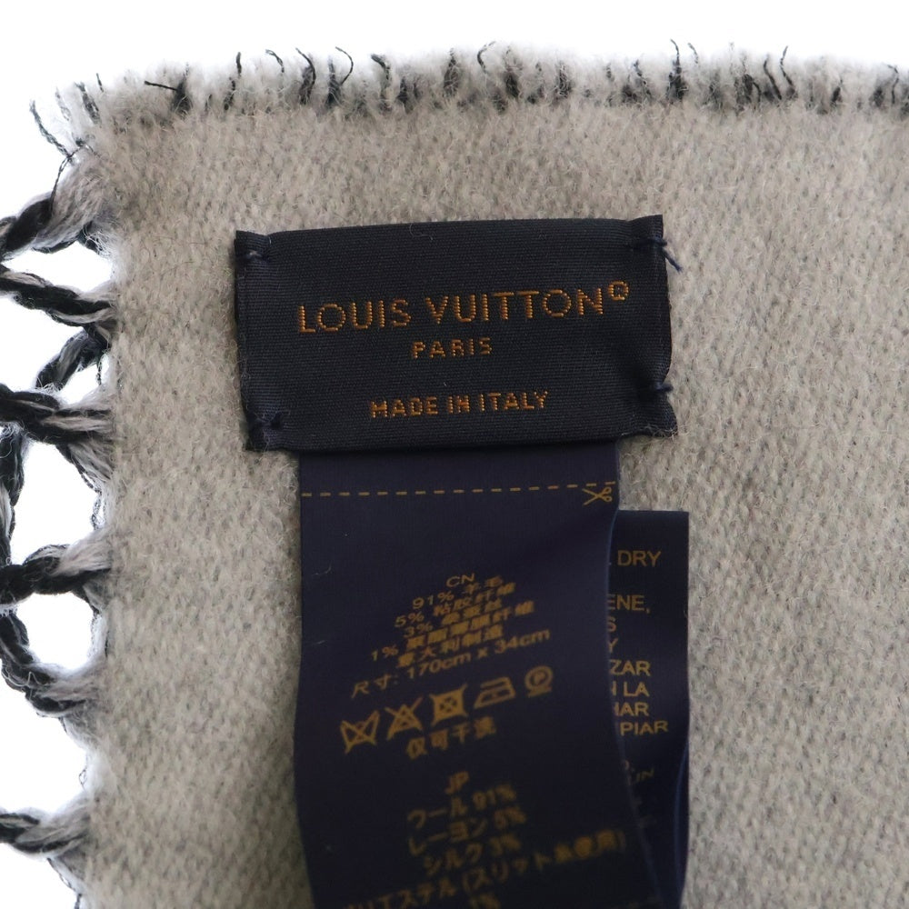 LOUIS VUITTON(ルイヴィトン) LVエセンシャル シャイン ロゴマニア シルク混 ウール マフラー ブラック M78159